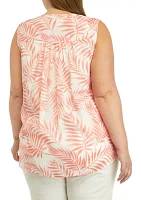 Plus Sleeveless Slub Printed Top