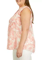 Plus Sleeveless Slub Printed Top