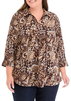 Plus Printed Collar Blouse