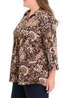 Plus Printed Collar Blouse