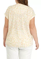 Plus Printed Split Neck Top