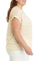 Plus Printed Split Neck Top