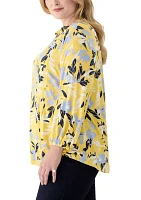 Plus 3/4 Sleeve Split Neck Printed Peasant Top