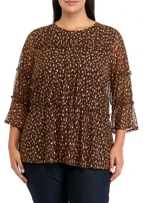 Plus Printed Mesh Tiered Blouse