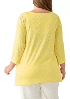 Plus 3/4 Sleeve Sharkbite Hem Tunic