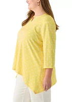 Plus 3/4 Sleeve Sharkbite Hem Tunic