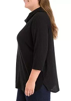 Plus Ribbed Knit Hacci Cowl Neck Sweater