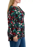 Plus Long Sleeve Printed Hacci Knit Top