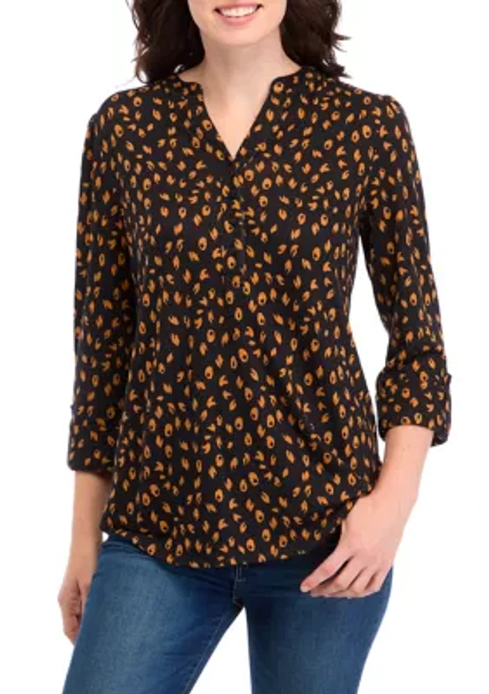 Petite Printed Knit Henley Shirt