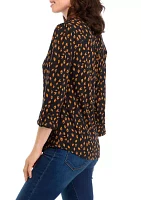 Petite Printed Knit Henley Shirt