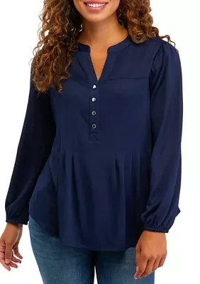 Petite Pleated Front with Yoke  3/4" Popover Sleeve Top