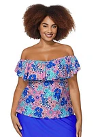 Plus Tropicana Gardens Tortuga Tankini Swim Top