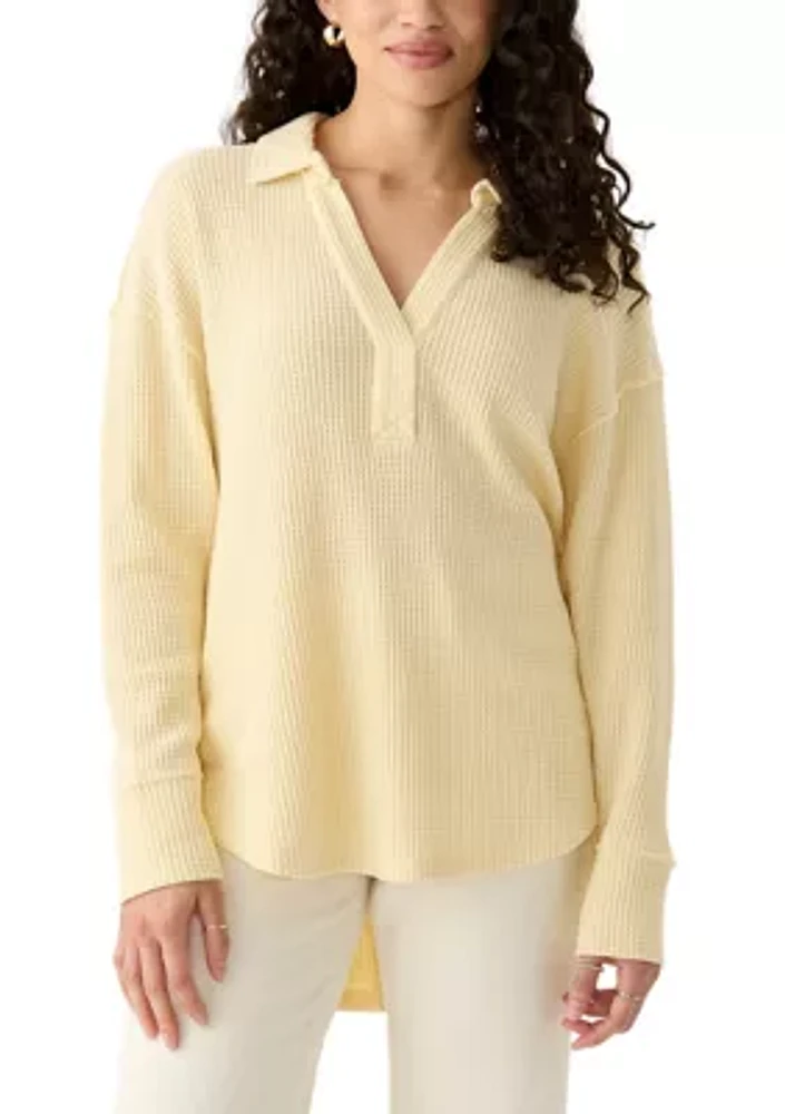 Women's Waffle Knit Johnny Collar Pullover