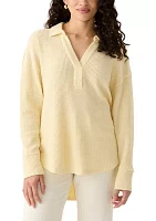 Women's Waffle Knit Johnny Collar Pullover