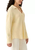 Women's Waffle Knit Johnny Collar Pullover