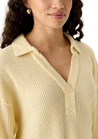 Women's Waffle Knit Johnny Collar Pullover