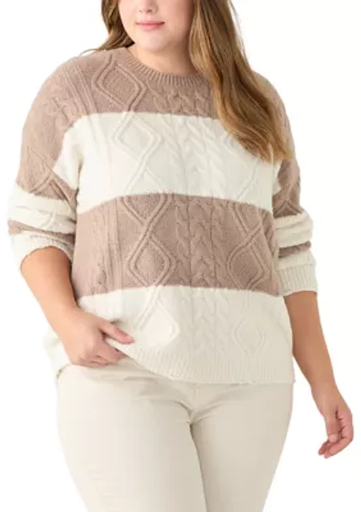 Plus Striped Cable Knit Sweater