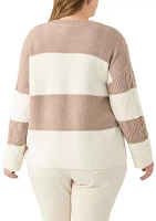 Plus Striped Cable Knit Sweater