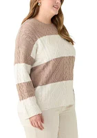 Plus Striped Cable Knit Sweater