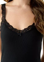 Women's Lace Trimmed Ribbed Sweetheart Tank