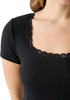 Women's Short Sleeve Lace Trimmed Top