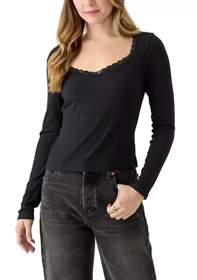 Women's Lace Trim Ribbed Knit Top