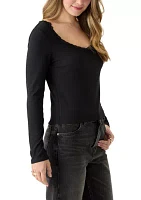 Women's Lace Trim Ribbed Knit Top