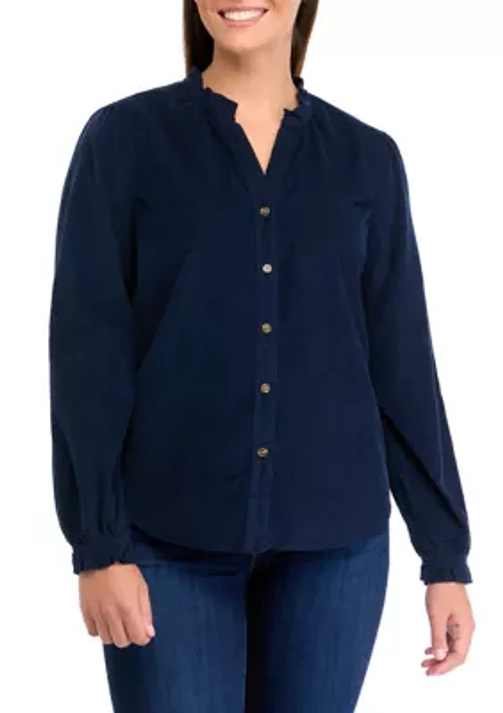 Women's Long Sleeve Corduroy Button Down Top