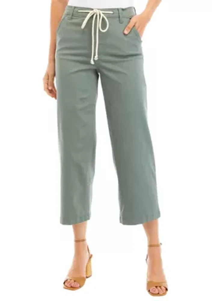 Women's Wide Leg Cropped Pants with Rope Belt