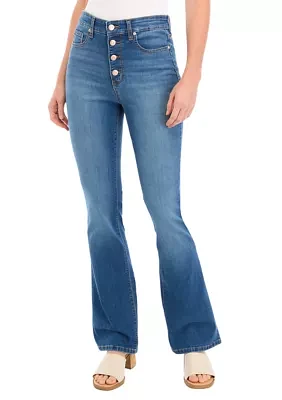 Women's High Rise Button Flare Jeans