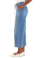 Women's Wide Leg Cropped Pants with Rope Belt