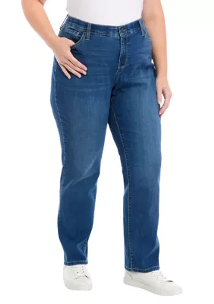 Plus Mid Rise Straight Stretch Jeans