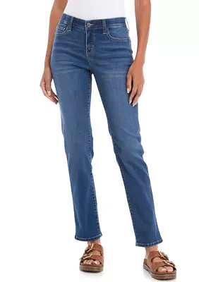 Petite Mid Rise Straight Stretch Jeans