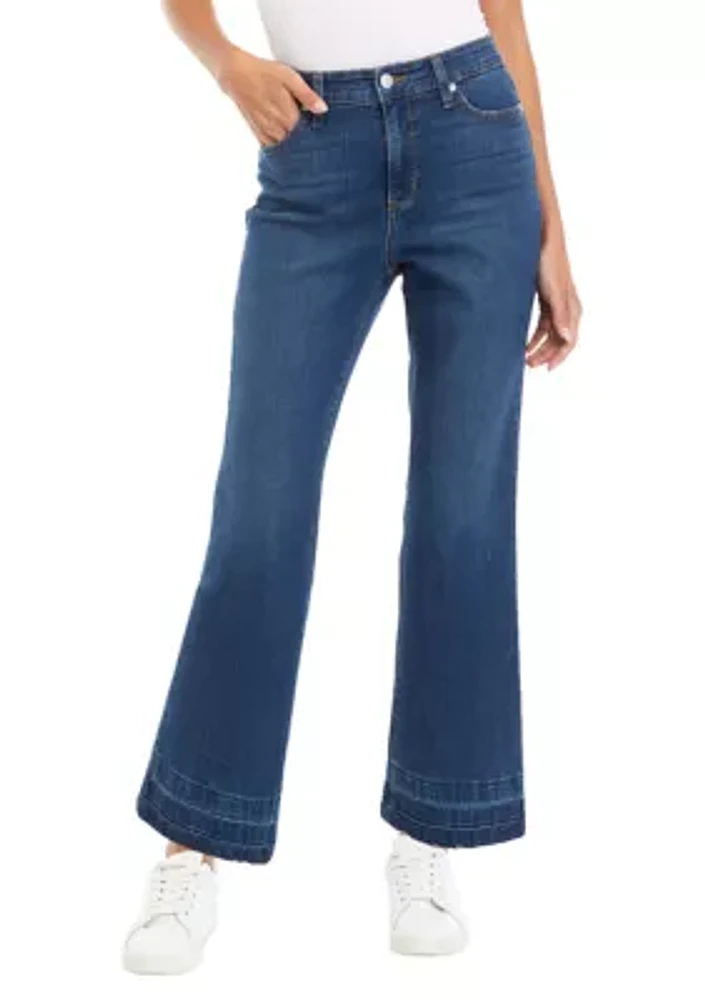 Petite High Rise Crop Flare Jeans with Release Hem