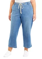 Plus Wide Leg Rope Belt Pants