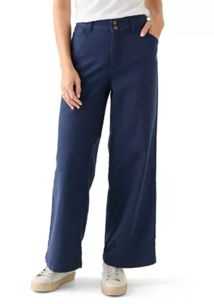 Petite High Rise Double Button Wide Leg Pants