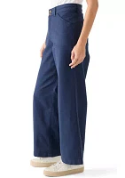 Petite High Rise Double Button Wide Leg Pants