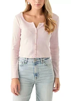 Women's Long Sleeve Button Down Shirt with Pointelle Ribbing