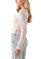 Women's Long Sleeve Button Down Shirt with Pointelle Ribbing