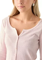 Women's Long Sleeve Button Down Shirt with Pointelle Ribbing