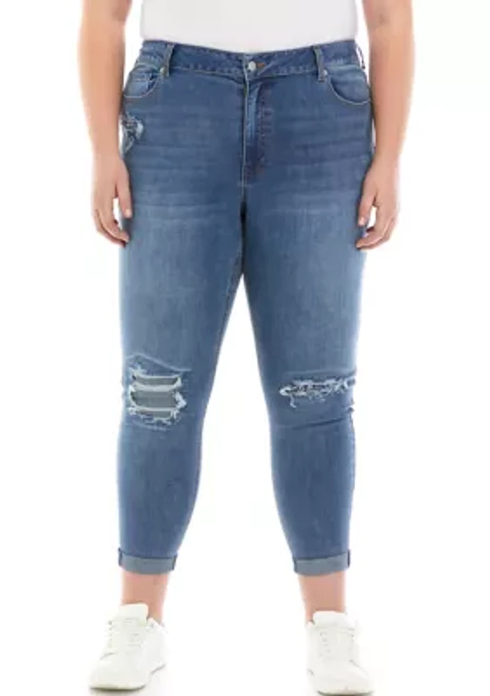 Plus Mid Rise Skinny Patch Ankle Jeans