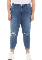 Plus Mid Rise Skinny Patch Ankle Jeans