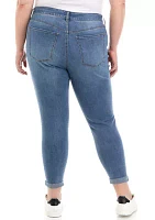 Plus Mid Rise Skinny Patch Ankle Jeans