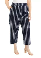 Plus Striped Wide Leg Cropped Pants