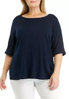 Plus Solid Knit Boat Neck Top