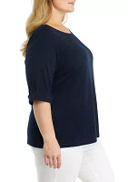 Plus Solid Knit Boat Neck Top