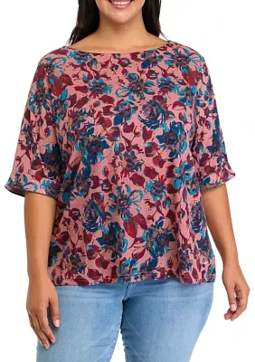 Plus Alanis Elbow Sleeve Printed Knit Top