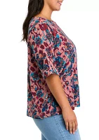 Plus Alanis Elbow Sleeve Printed Knit Top