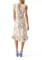 Women's Printed Flutter Sleeve Midi Dress