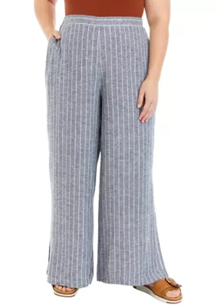 Plus Striped Linen Blend Pants